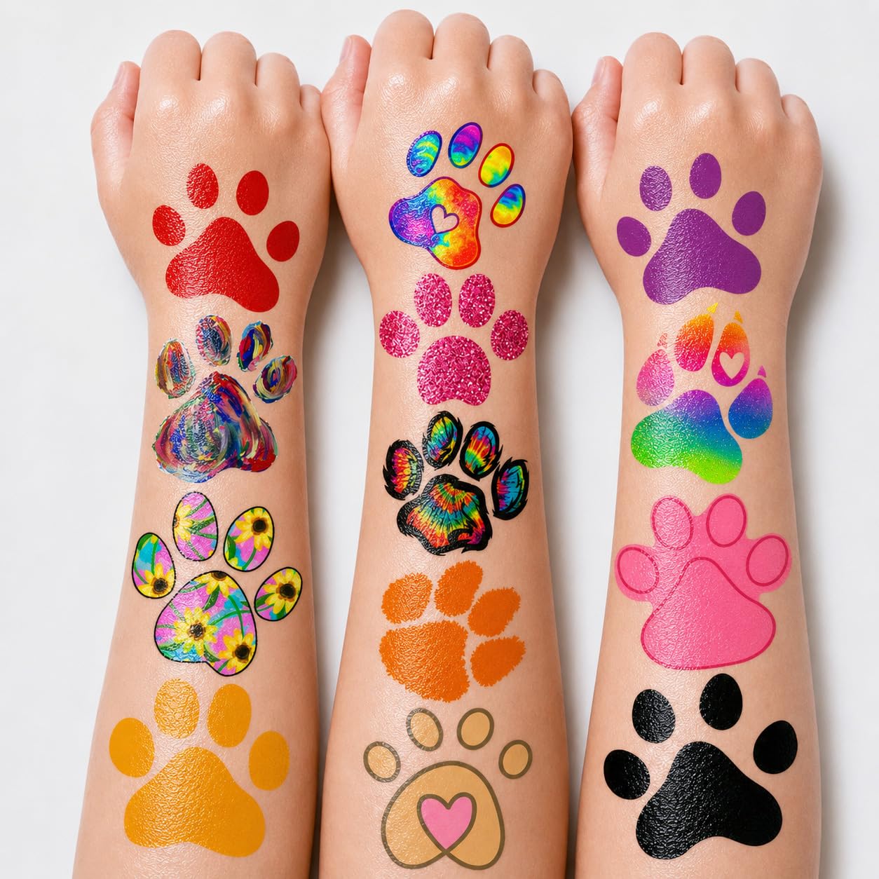 60 PCS Paw Temporary Tattoos for Kids - Pre-Cut Dog & Cat Animal Stickers
