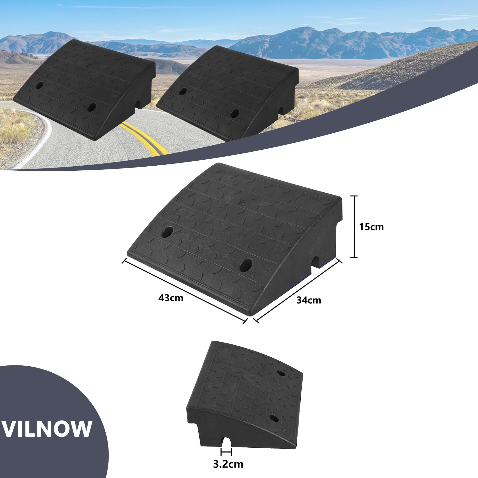 Gumowa rampa do krawężnika, wysokość 150 mm, dł. x szer. x wys.: 430 x 380 x 120 mm, czarna, rampa do wózka inwalidzkiego, rampa samochodowa do głębokich samochodów, motocykli (wysokość 150 mm