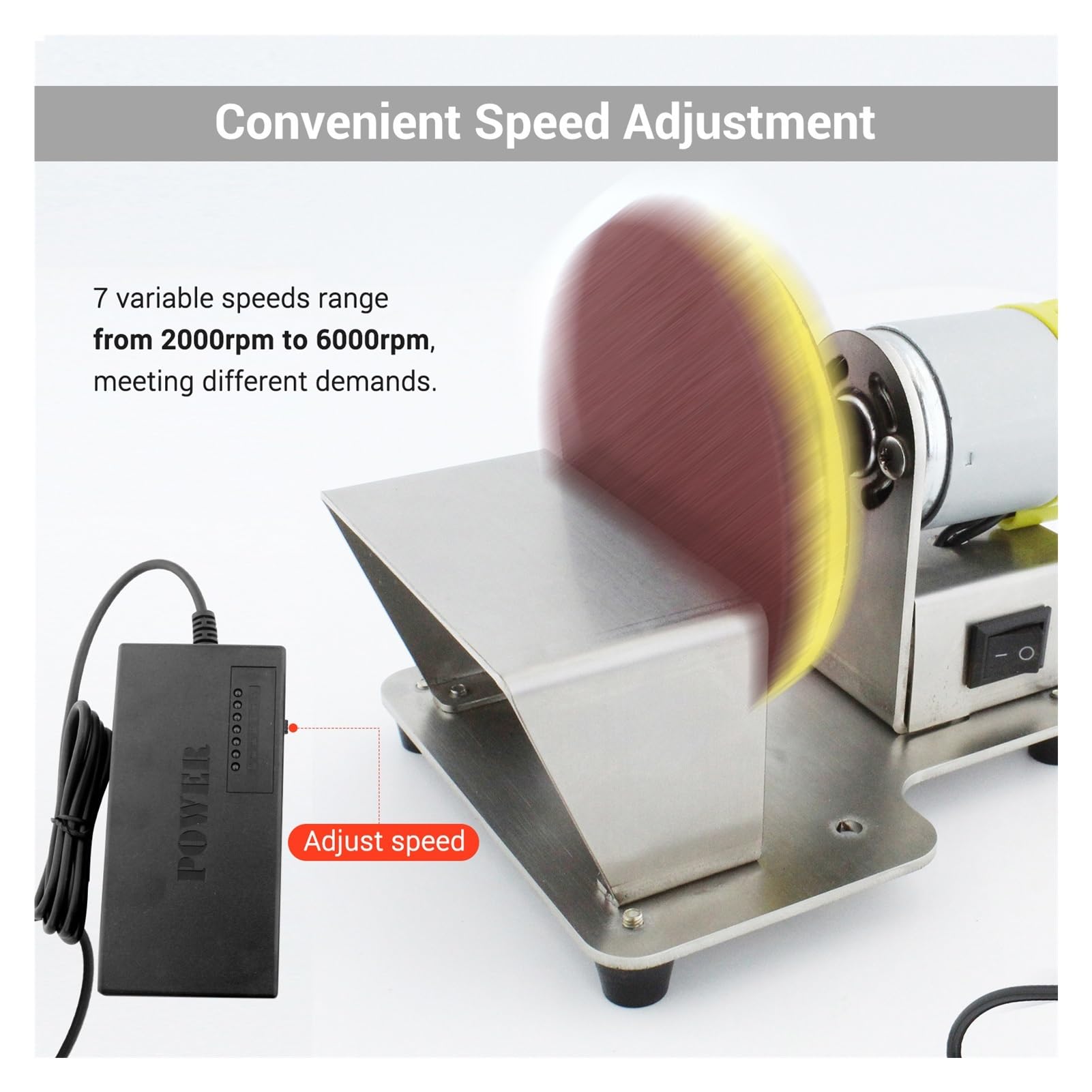 Esmeriladora de banco Pulidora rotativa eléctrica Lijadora de disco de mesa Ajustable 7 Velocidad variable 20 Piezas Discos de lijado for pulir Molienda
