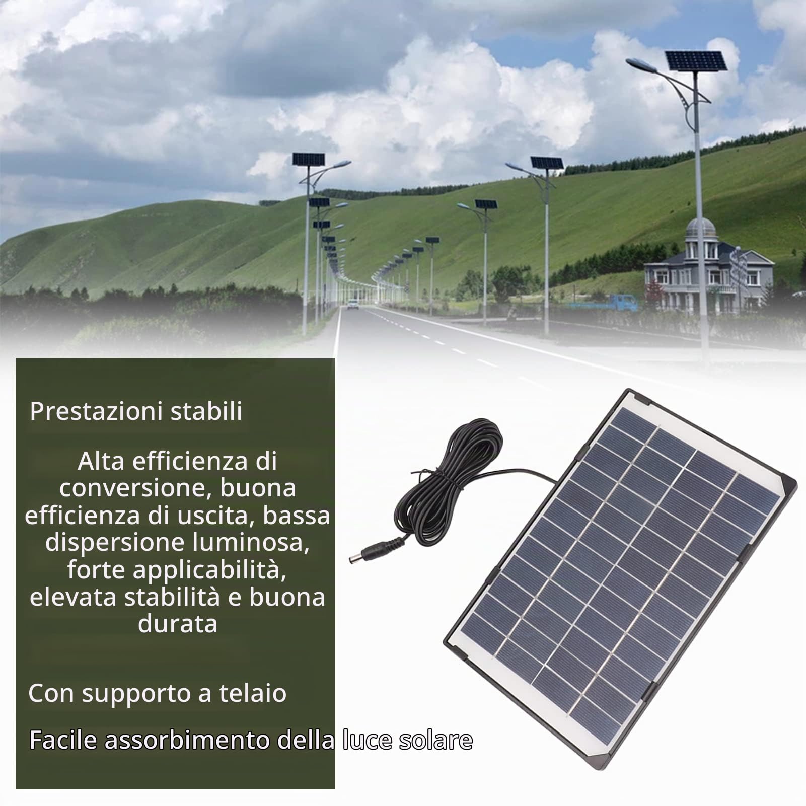 Fdit Pannello Solare 6W 12V per Telecamera Esterna, Impermeabile IP65 Leggero 205g con Supporto Regolabile