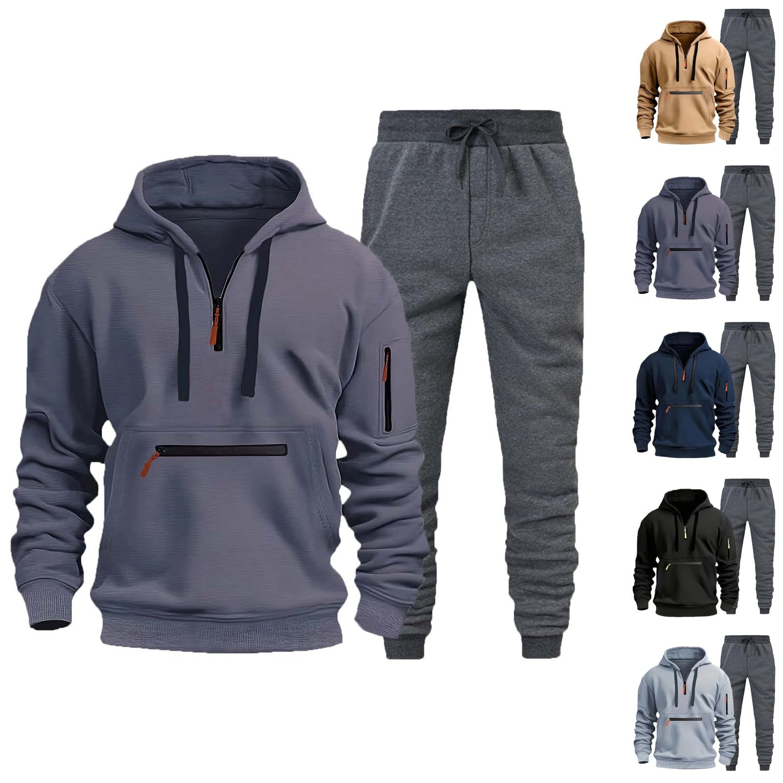 MJGkhiy Tuta Uomo Completa Invernale Felpa Con Zip e Cappuccio Due Pezzi Felpe e Pantaloni Tuta Set Tracksuit Tute da Ginnastica Completo Abbigliamento Sportiva Tuta Felpata Complete Offerte Suit