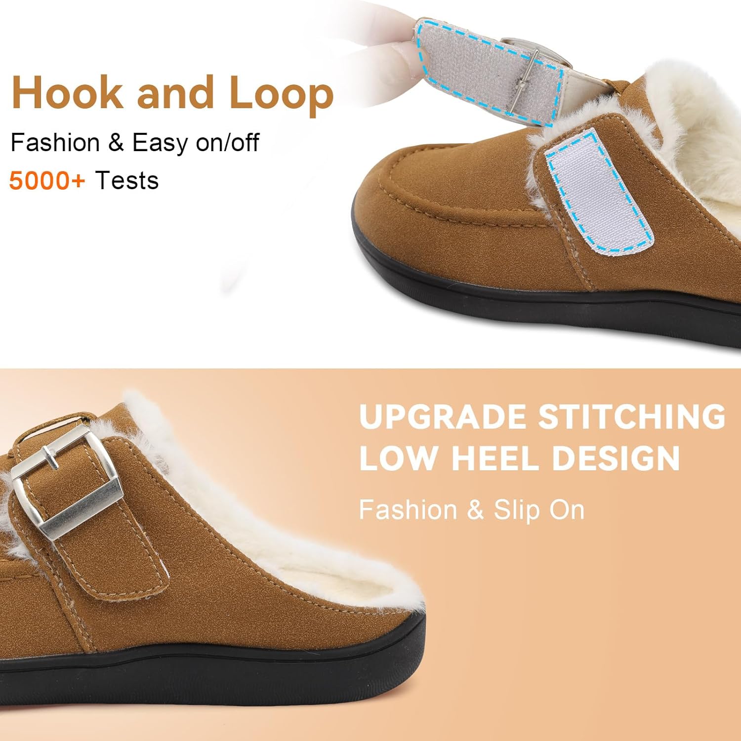 JOINFREE Womens Fuzzy Slippers Cozy Wide Mules Adjustable Diabetic Slippers Warm Memory Foam House Clogs Slipper Indoor Outdoor Potato Shoes for Edema Swollen Feet - Image 5