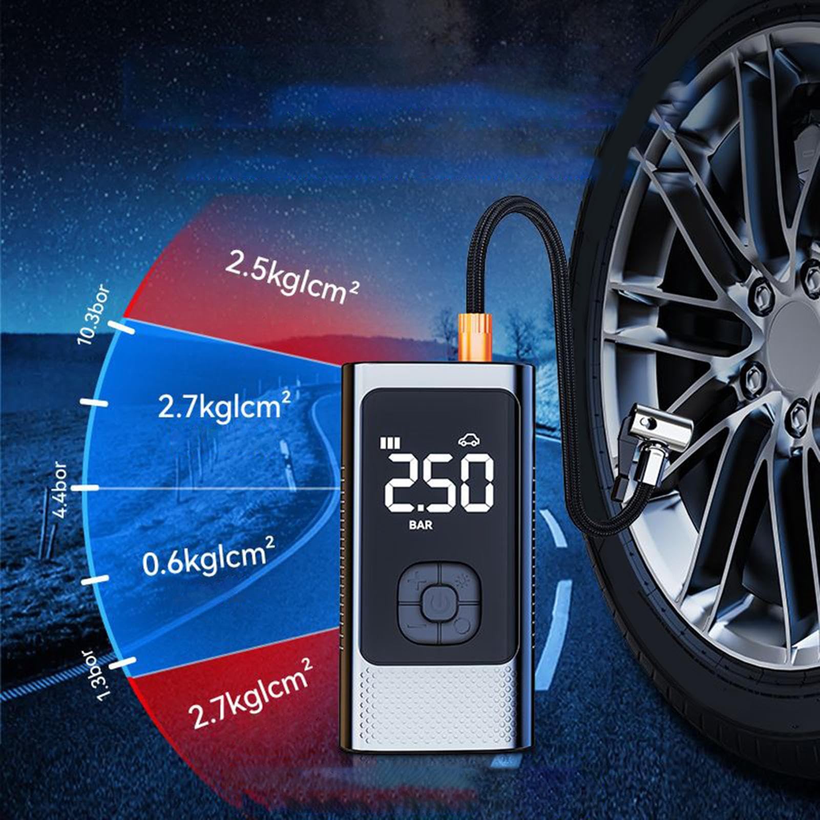 Gonfiatore portatile per auto, 3-150 psi, pompa per pneumatici per bici, senza fili, con luce LED, per viaggi e pendolari quotidiani
