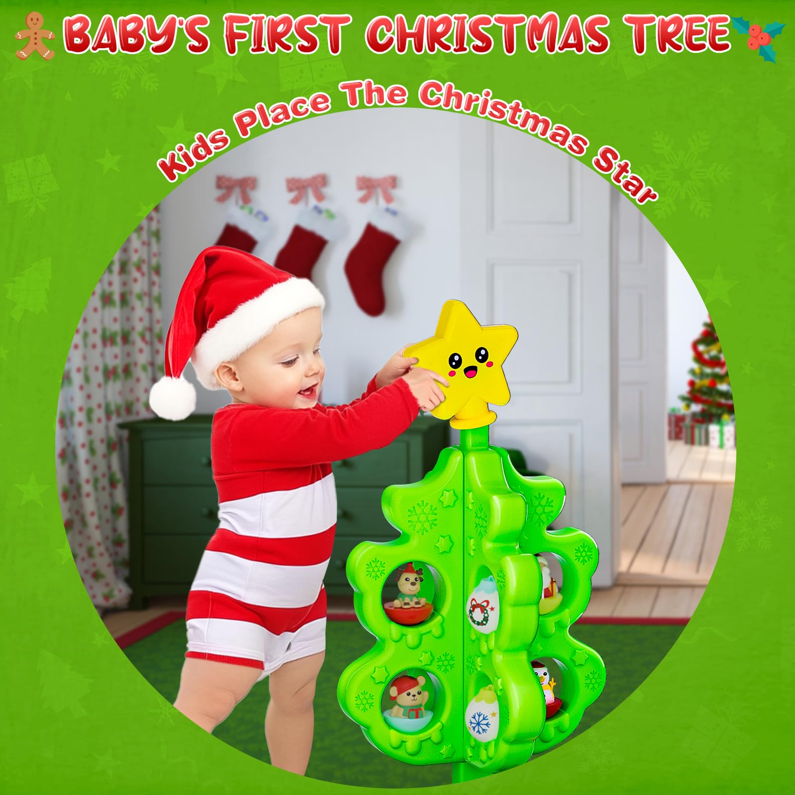 Mi primer árbol de Navidad para niños pequeños: juego de árbol de Navidad para niños con juego de tren y pistas de bricolaje, 18 decoraciones coloridas desarrollo sensorial para niños y niñas 3