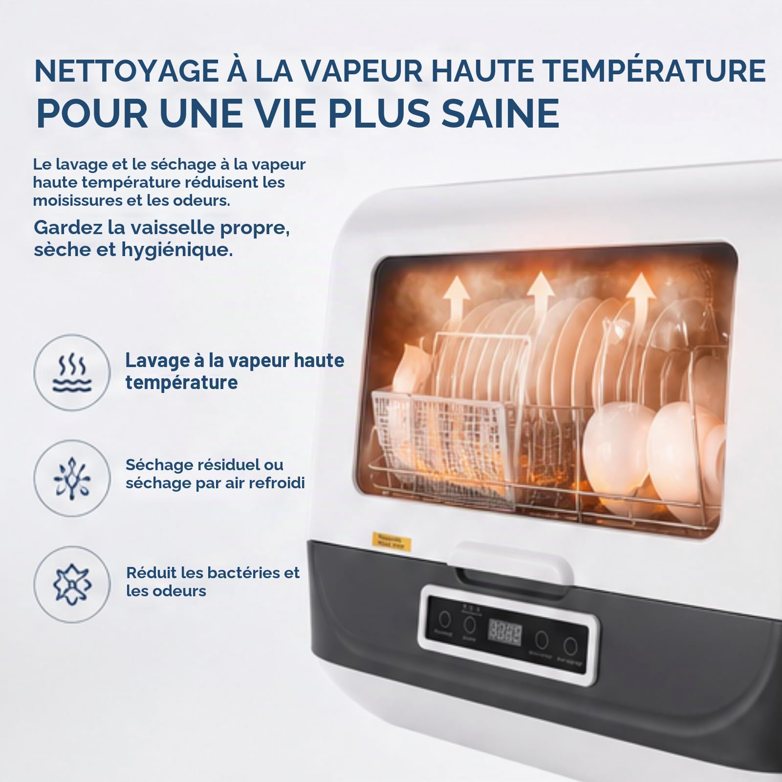Mini lave-vaisselle, séchage à haute température, portable, intelligent, pas d'installation nécessaire, 5 l, équipé de tuyaux d'alimentation et d'évacuation, pour un usage domestique