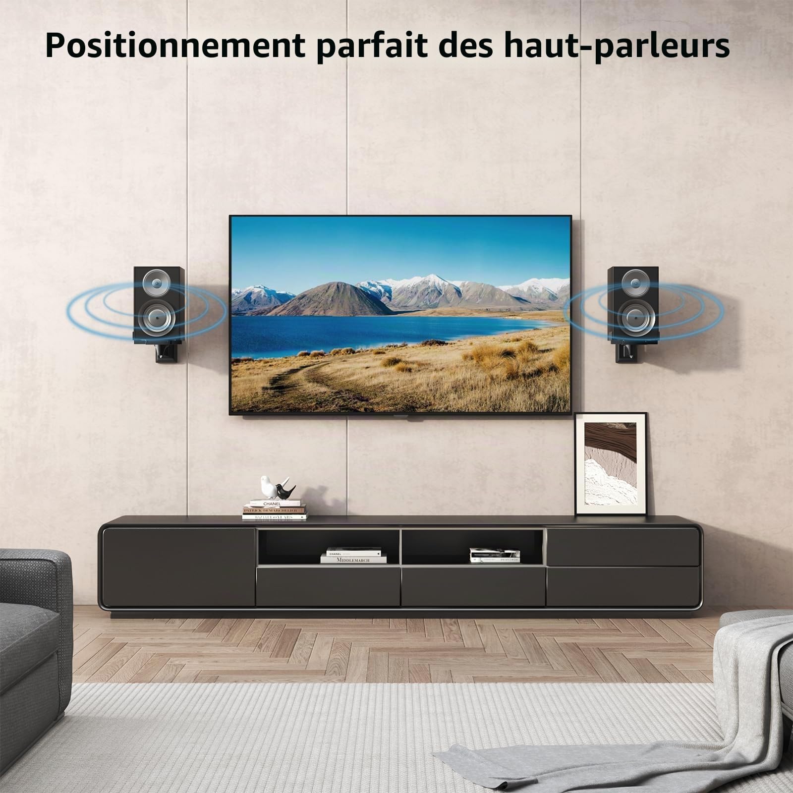 PUTORSEN Support Mural Universel pour Haut-Parleur, Support Mural pivotant et réglable pour Haut-parleurs ambiants, Peut Supporter jusqu'à 15 kg chacun, Noir