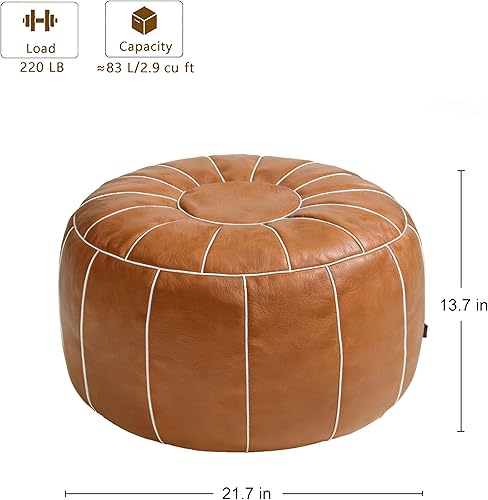Miniatura 3 de Thgonwid - Puf de almacenamiento sin relleno marroquí, reposapiés otomano de asiento hecho a mano con cuero sintético, bolsa de frijoles, silla de