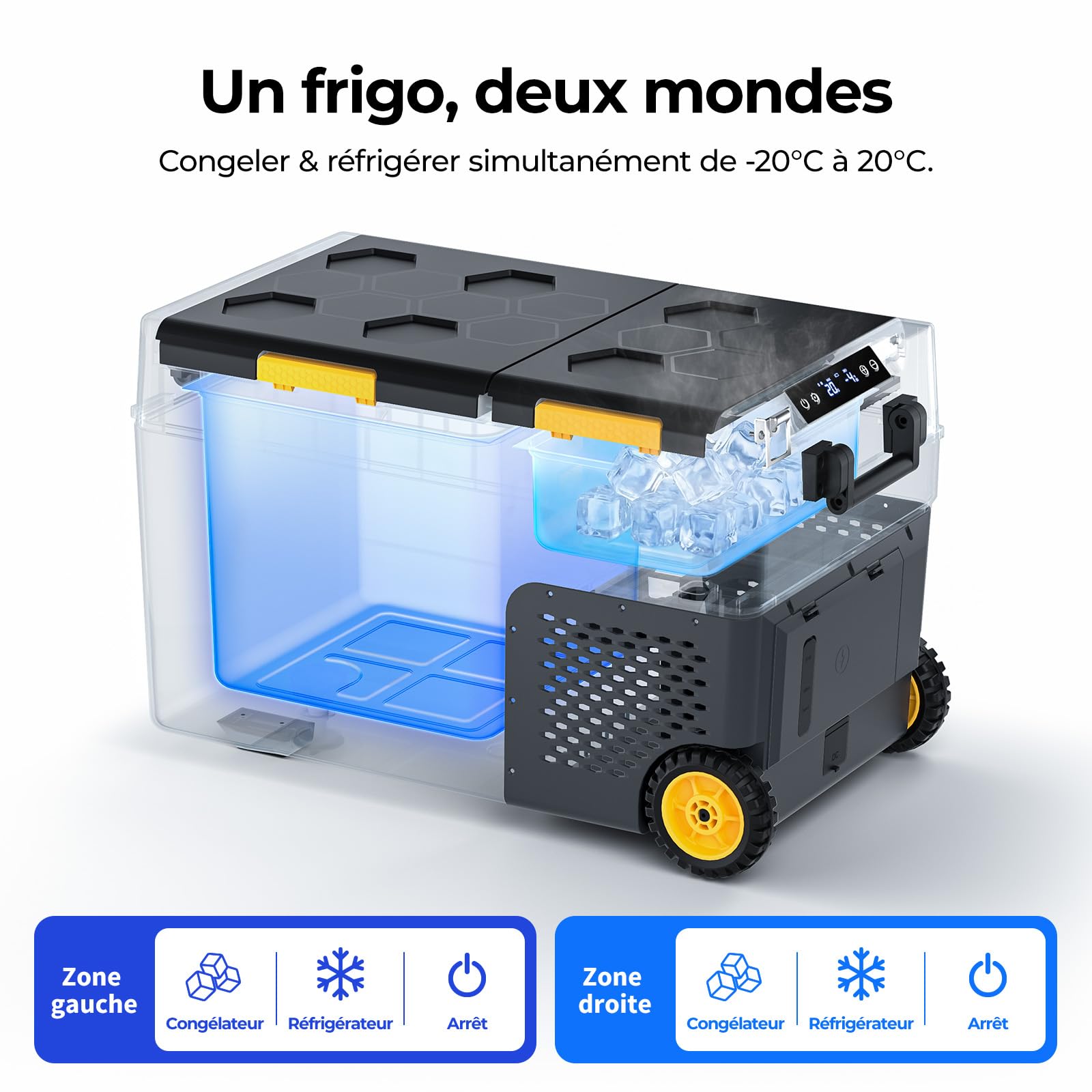 BougeRV CRD2 V2.0 49L Glacière à Batterie 240Wh Réfrigérateur Voiture Compresseur 12V 230V Double Zone IPX4