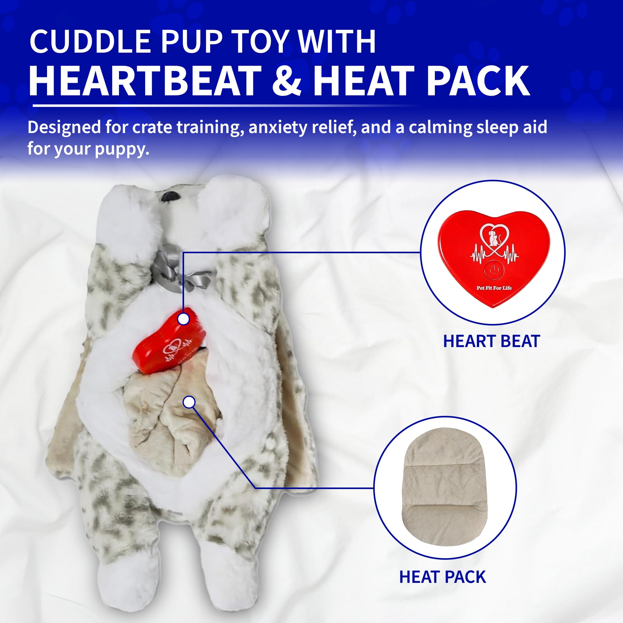 Pet Fit For Life Animal de Peluche para Gatos, Ayuda calmante para Dormir con Latido cardíaco Recargable por USB y Paquete de Calor para aliviar la ansiedad, Chupete de Gatito abrazable, Juguete de