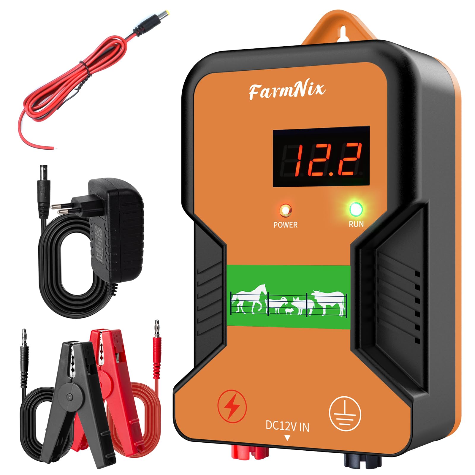 Pastor eléctrico de 15KM, controlador de cerca eléctrica 2J / 12KV | fuente de alimentación enchufable para prevención de vida silvestre, granjas, aves de corral y jardines