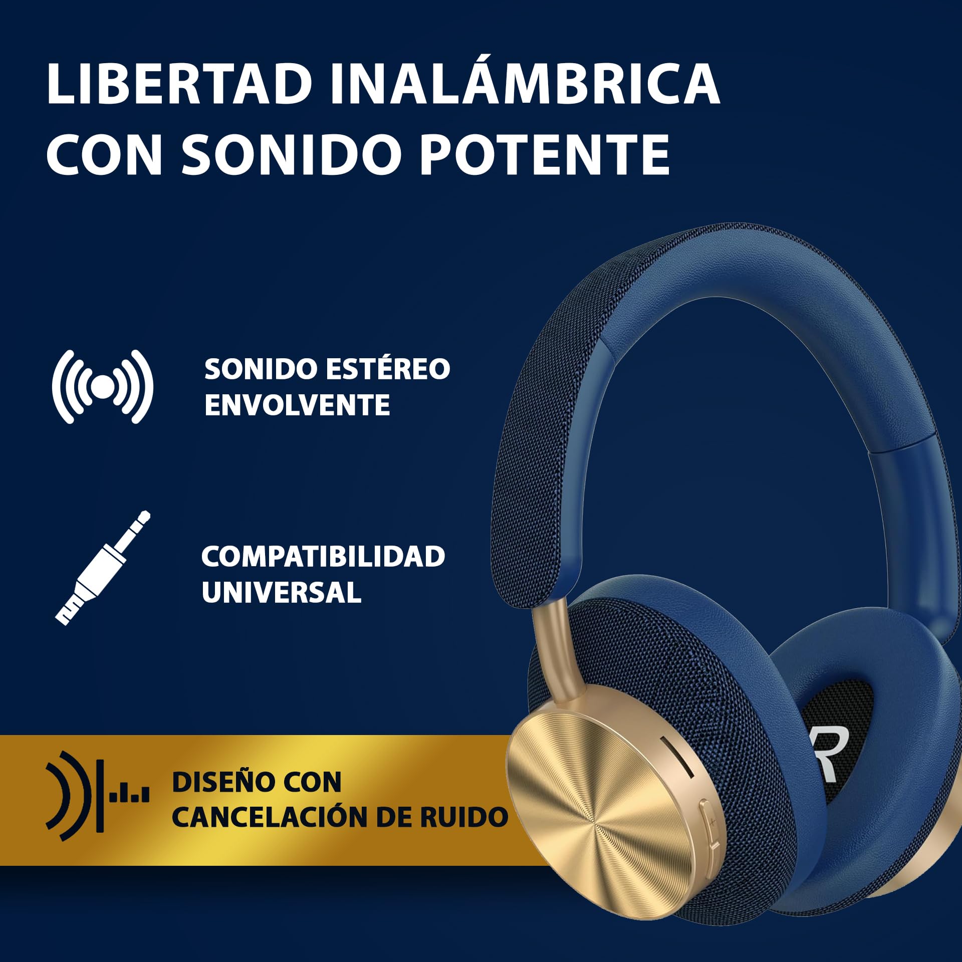 Next Destination ND-06 Auriculares Inalámbricos de Diadema Bluetooth 5.3, Bajo Potente, Batería 40H, Ajustables, Deportivo, Cancelación de Ruido, Cascos Supraaurales Wireless Headphones Over-Ear Azul