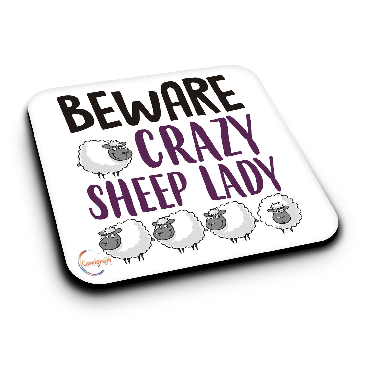 Coralgraph Inc Er419 Beware Crazy Sheep Lady Novelty Present Gift Printed Mdf Wooden Coaster