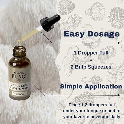 Miniatura 3 de Mindful Fungi - Suplemento de hongo Cordyceps de melena de león, extracto líquido de melena de león vegano, suplemento de apoyo cerebral, energía