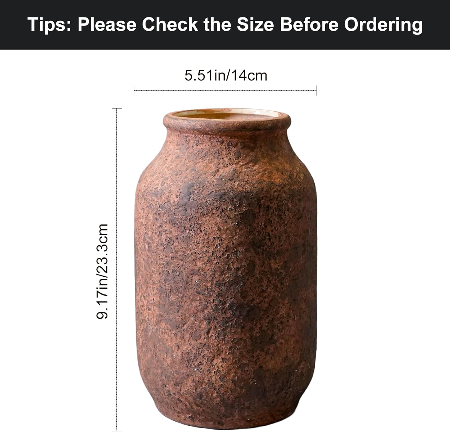 Rustic Terracotta Vase, Farmhouse Ceramic Vase, Decorative Clay Vintage Vases for Home Decor, Living Room,Table, Shelf Decor, 9 inch, Brown - Image 5