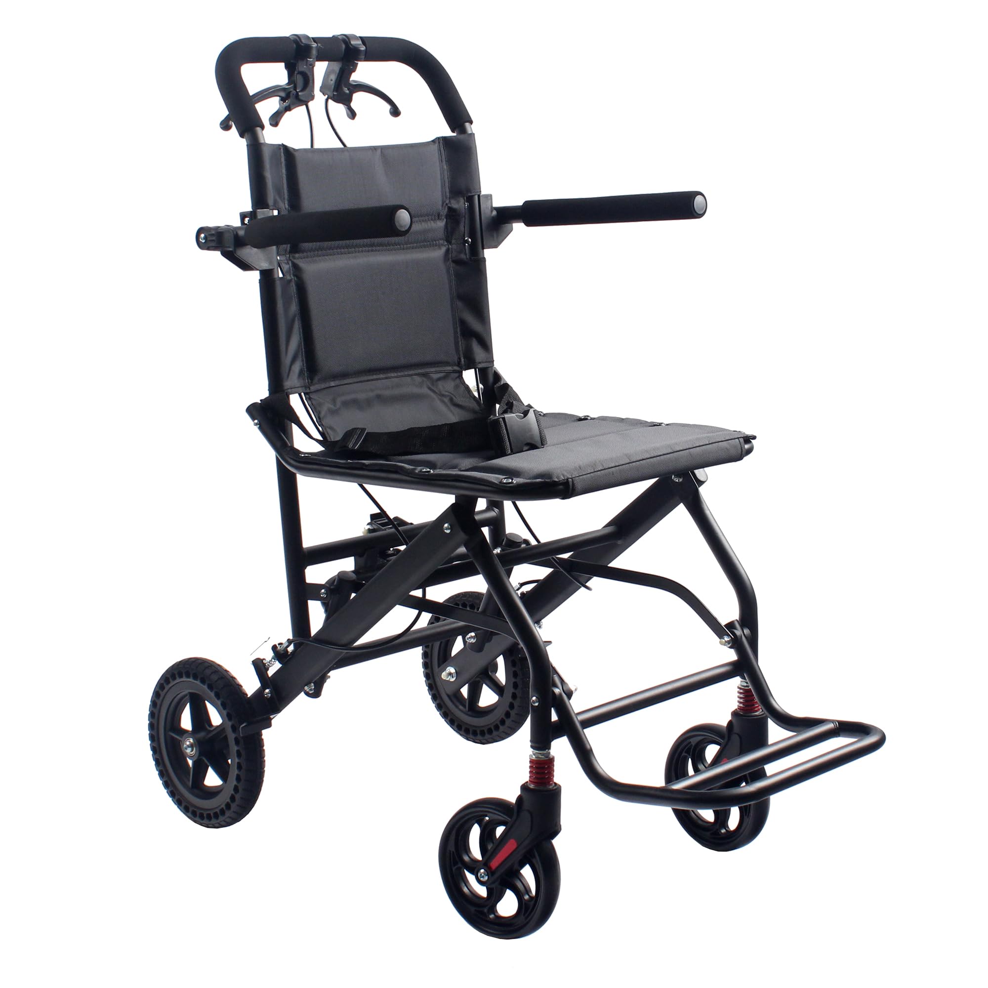 compact ultra-lightweight portable transport wheelchair foldable travel wheelchairs with handbrake for adults and seniors-black