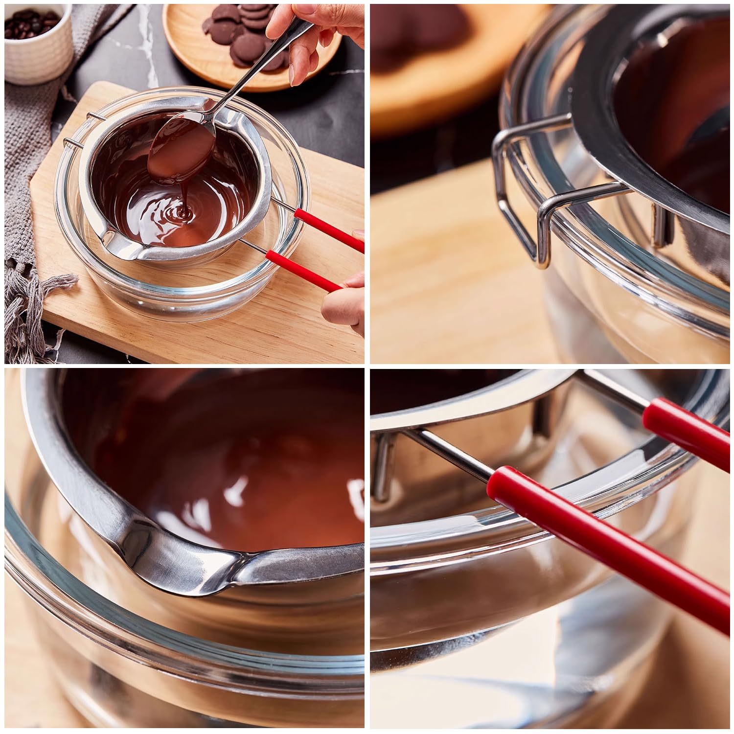 Olla doble con mango resistente al calor, cuenco de acero inoxidable para derretir chocolate, dulces, mantequilla, queso, caramelo y jabón, fabricación de cera, 20.3 fl oz 6