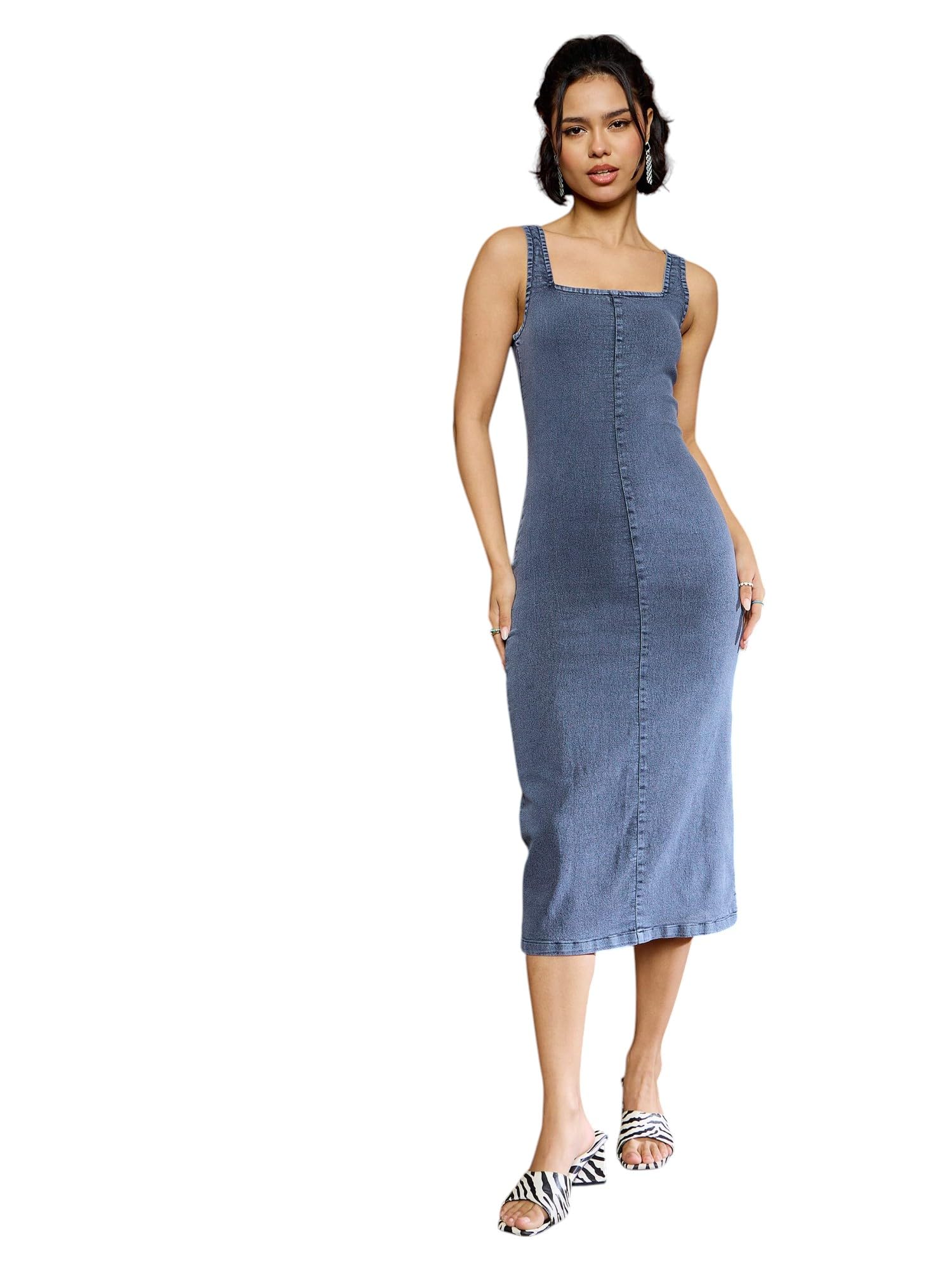 Women's Stylish Women’s Midi Dress – Solid Color, Puff Sleeve, Casual Chic-image-20