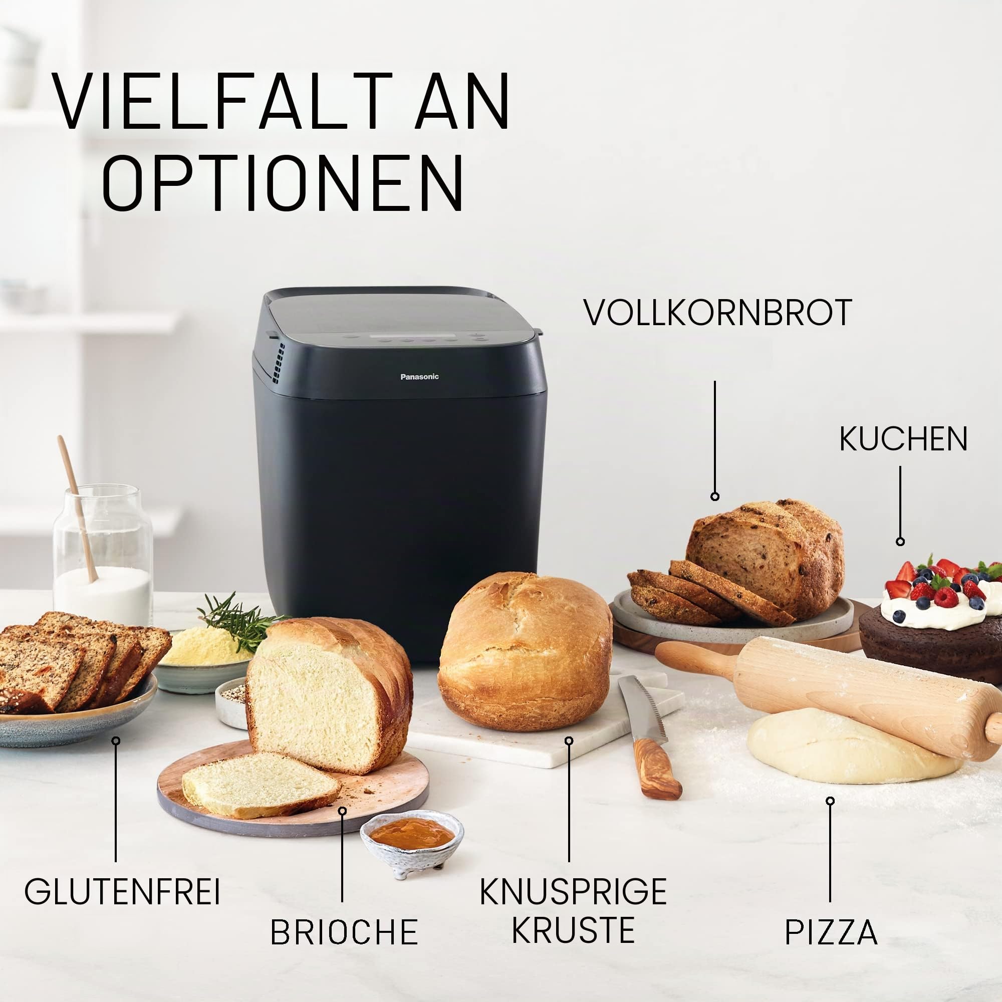 Panasonic SD-ZF2010KXF | Brotbackautomat Croustina, knuspriges Brot, glutenfreies Programm, zwei Temperatursensoren, 18 Programme, 2 Brotstufen, 700 W, schwarz – Version FR