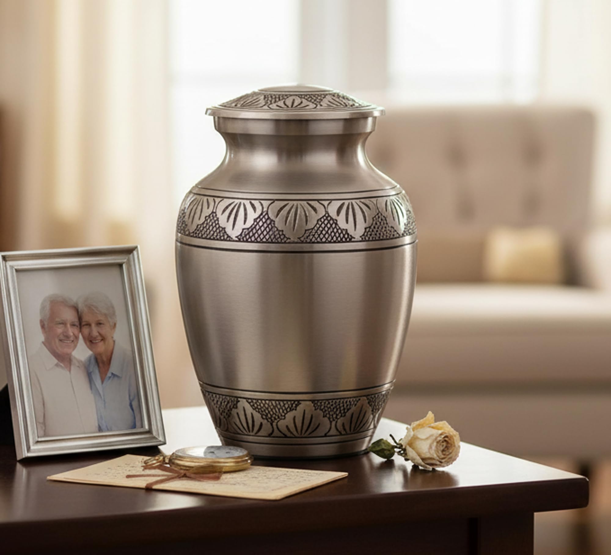 eSplanade Mother of Pearl Brass Cremation Urn - Memorial Container Jar Pot | Metal Burial Urn