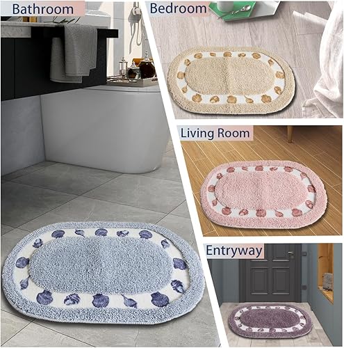 Miniatura 7 de Alfombra de baño con patrón de conchas, bonito tapete de baño de microfibra suave absorbente de agua, tapete para bañera lanudo antideslizante, de