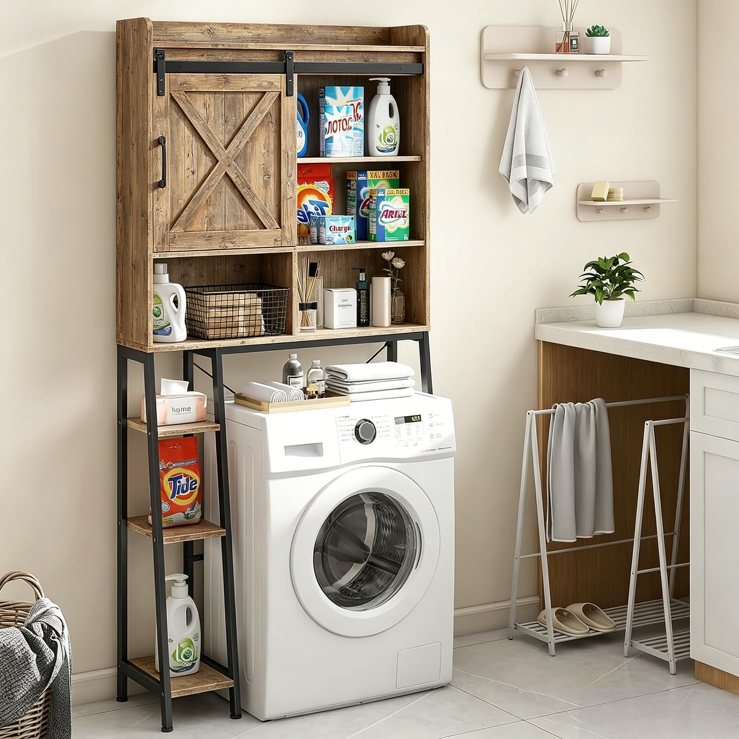 Toilettenregal,Waschmaschinenregal,Badezimmerregal WC-Regal | 6-Ebenen Badregal offenen Ablagen Multifunktionsregal Platzsparend für Bad, Waschküche und Balkon