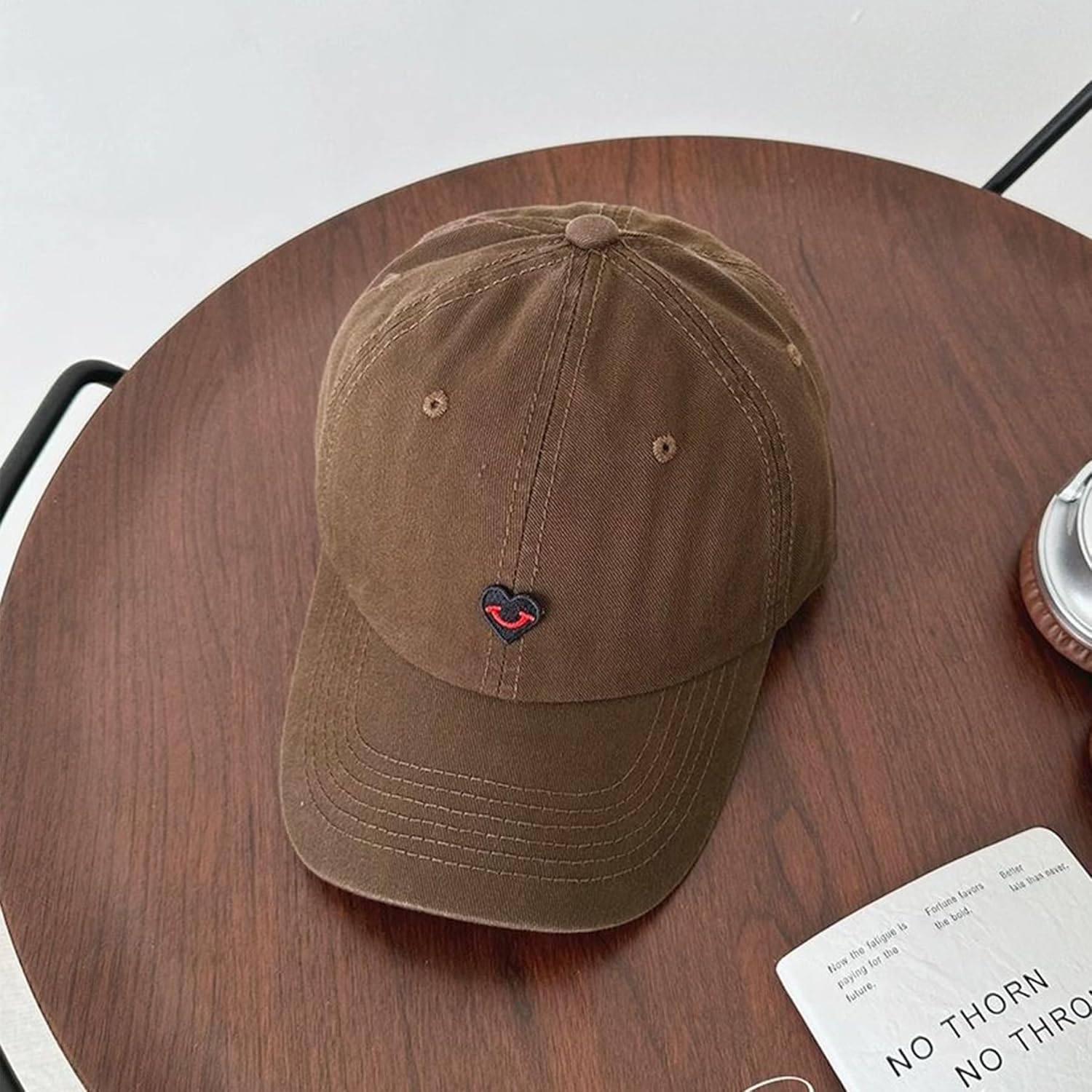 Women's Baseball Cap - Vintage Washed Cotton Dad Hat, Adjustable Soft Brim Sun Hat with Heart Smiley Embroidery for Outdoor - Image 4