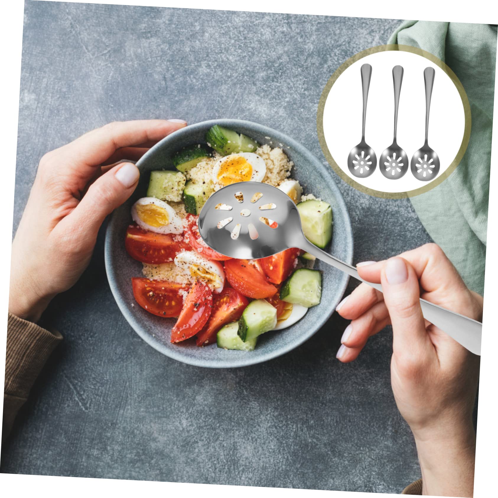 OFFSCH 3pcs Silver Small Serving Utensils Slotted Spoons for Lunch Silverware Set for Work