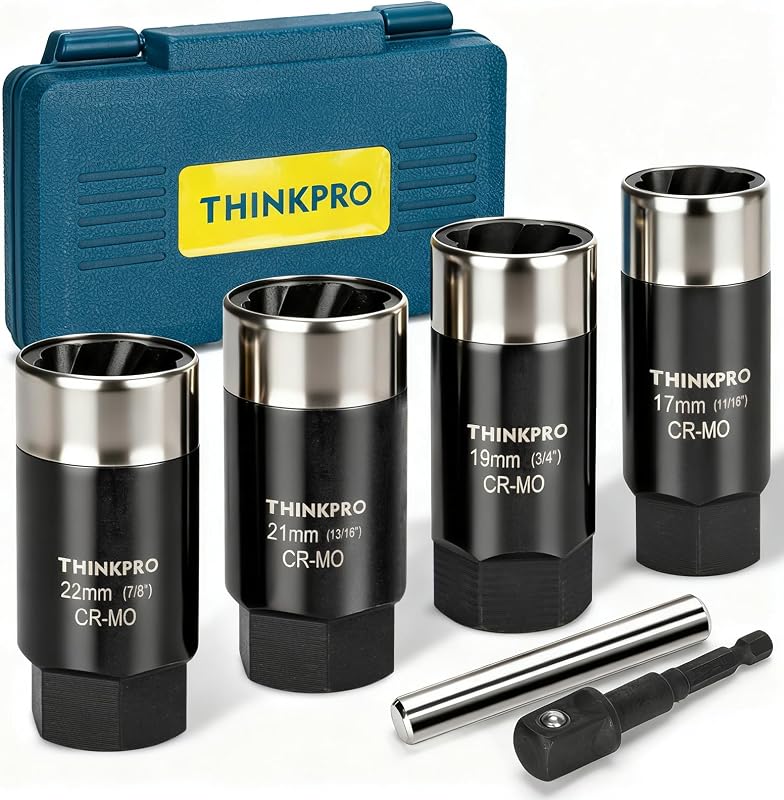 Locking Lug Nut Removal Tool 6 Pieces Deep Lug Nut Extractor Set | Stripped Lug Nut Remover, 1/2" Drive, 17/19/21/22MM, Wheel Lock Removal Kit, For Broken Bolts and Nuts