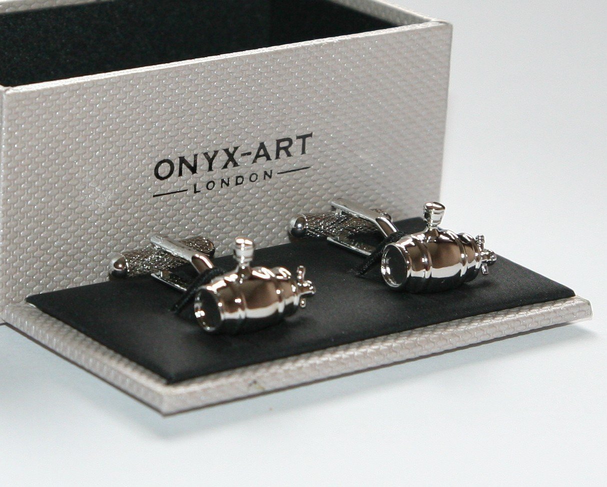 Onyx Art Novelty Mens Cufflinks - Barrel Cask Keg Design