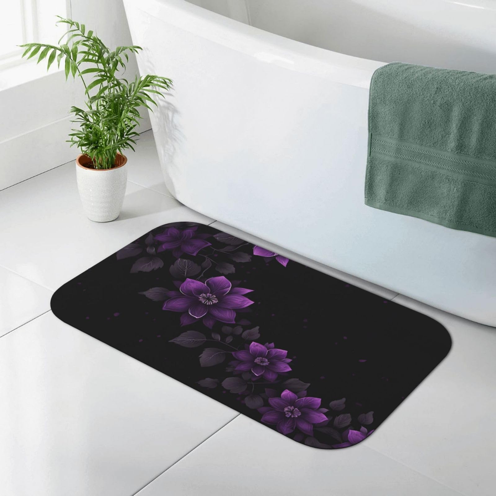 Tapis de bain diatomée 80x50 cm violet papillon pour une salle de bain moderne
