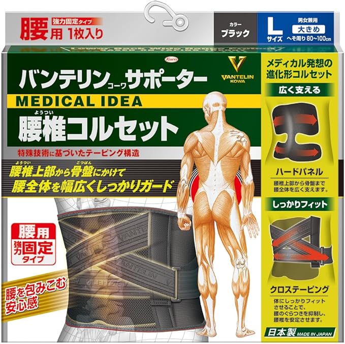 バンテリンサポーター 実物写真 全体像とパッケージが見える