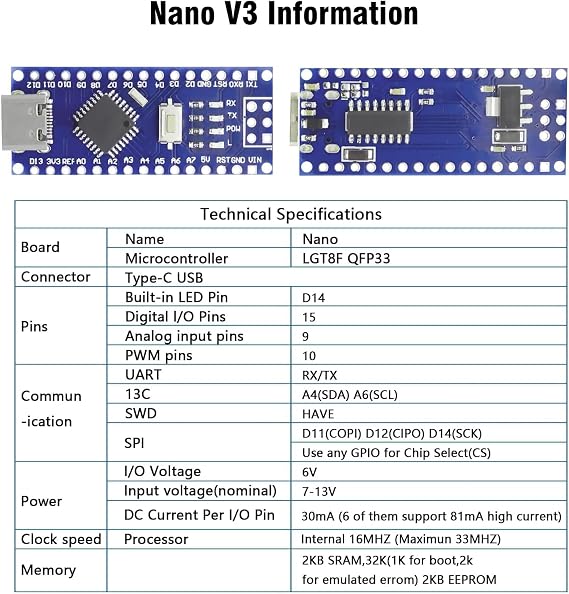 Nano 328P V3 Microcontroller Development Board AYWHP 1 Piece Motherboard with Microchip CH340G with USB Cable Microcontroller 5V 16M Typ-C USB Interface Compatible with Arduino IDE