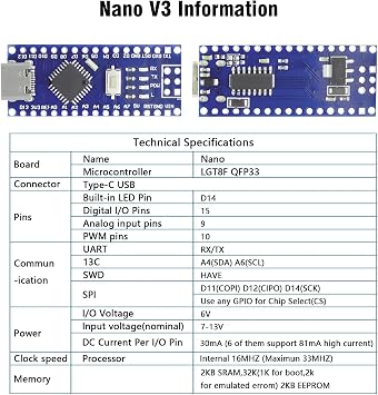 Nano 328P V3 Microcontroller Development Board AYWHP 1 Piece Motherboard with Microchip CH340G with USB Cable Microcontroller 5V 16M Typ-C USB Interface Compatible with Arduino IDE