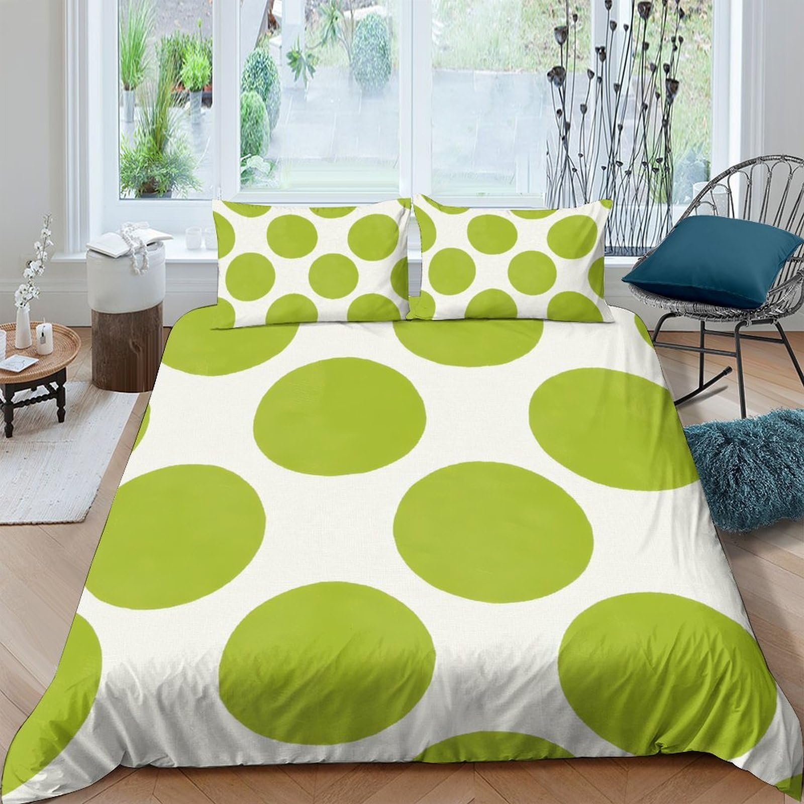 Ctjqhvkz Style-10 3D Printed Green Polka Dot Fitted Sheet Microfiber Soft Breathable Circle Pattern Bed Cover For Bedroom Dorm Mattress Decor Single（135X200cm）