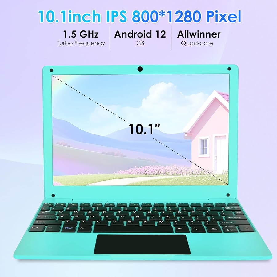 10.1 Inch Mini Netbook, Quad-Core Processor Laptop Computer, 2GB Memory 64GB Storage Android 12 Portable Notebook Built-in Webcam, WiFi & Bluetooth Keyboard & Mouse for Home Schooling & Office Work, image 3