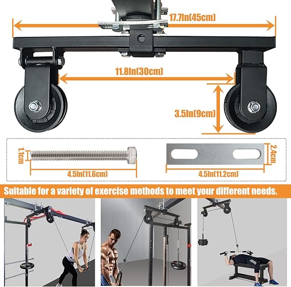 Power Rack Pulley Attachment, LAT Pulldown Machine - Cable & Weight Dual Pulley System for Home Gym Strength Training, Power Racks