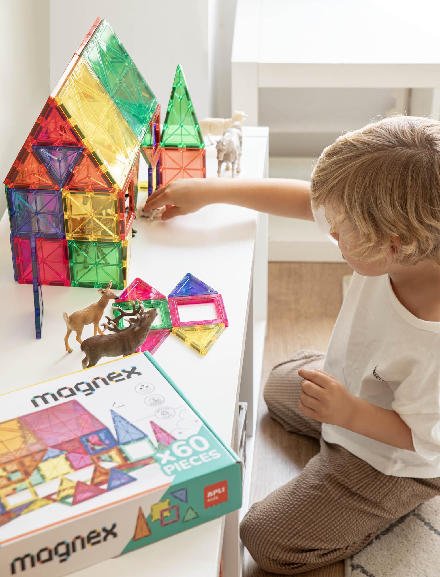 APLI Kids 20137 - Magnex Magnetic Building Set 60 Pezzi| Set 3D per Bambini 3+| Schede Geometriche Imantate Colorate | Giocattolo educativo Steam per Creatività e Sviluppo Cognitivo
