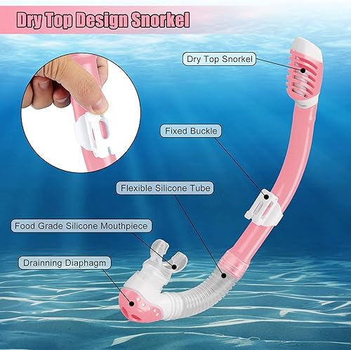 Miniatura 4 de SixYard Juego de esnórquel seco para niños, máscara de buceo de vidrio templado antivaho, gafas de natación panorámicas de vista amplia, fácil