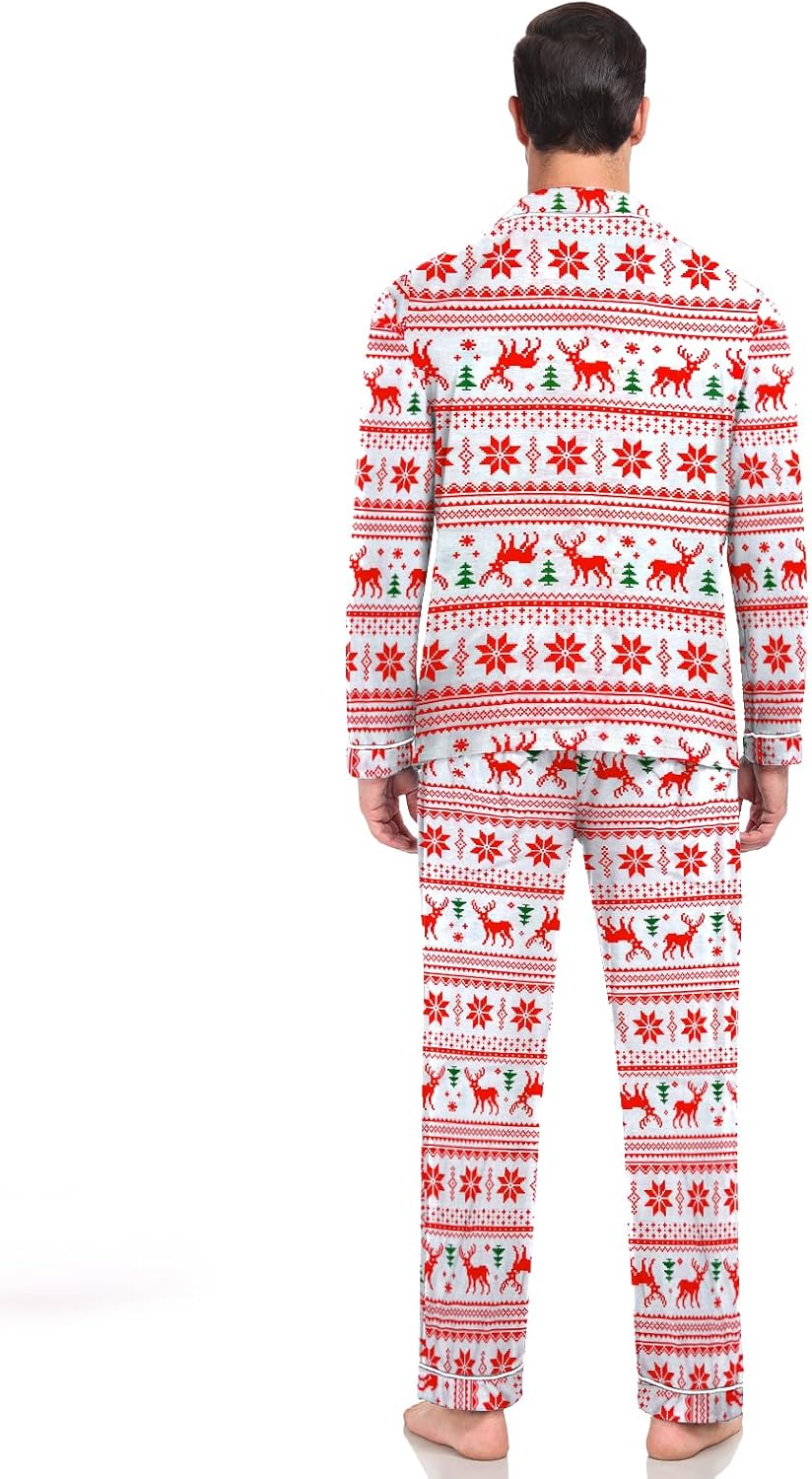 Couple Christmas Pajamas Matching Set Button Up Pj Cotton Sleepwear 2 Piece Loungewear Men White&Red Stripe M - Image 3