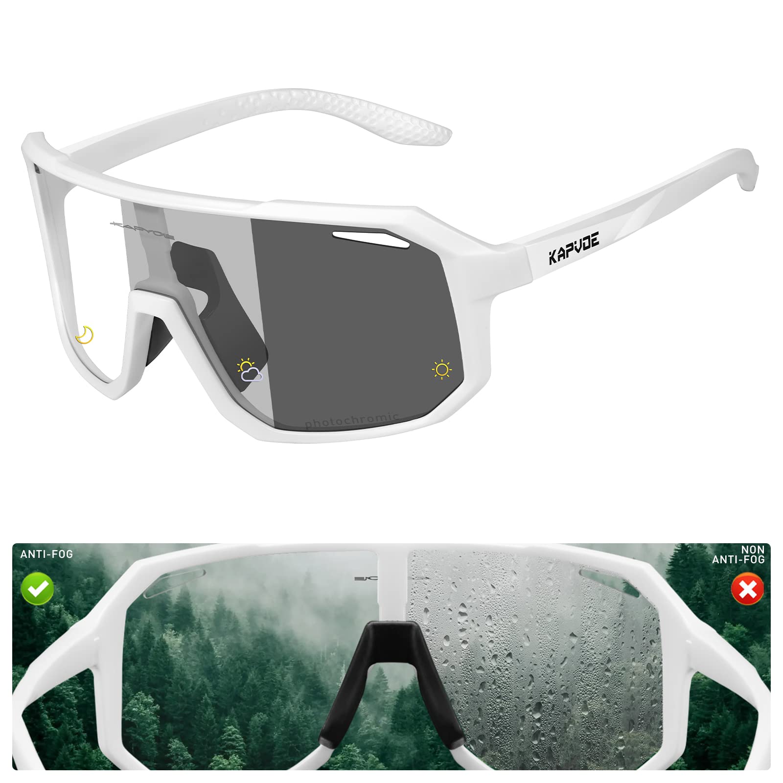 KAPVOE Gafas Fotocromaticas Ciclismo Hombre Lentes de Ciclismo Transparentes Gafas MTB Gafas Bicicleta Montaña Gafas Bici Gafas Sol Ciclismo Gafas BTT Gafas Deportivas Lentes MTB Gafas Anti-Niebla