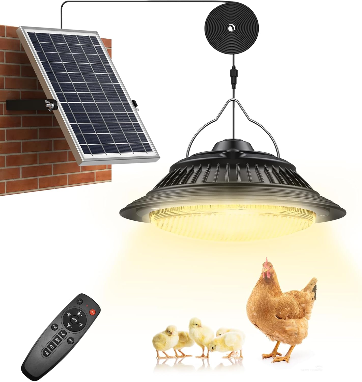 SunBonar Solar Pendant Lights - Indoor/Outdoor, Daytime & Night 3200K/4000K/6000K Solar Shed Light with ON/Off Switch & Remote, Dimmable Hanging Chandelier Lights for Barn Porch Patio Chicken Coop