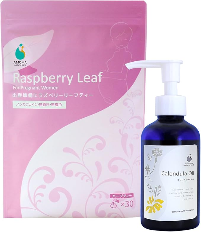 Amazon Amoma アモーマ 出産準備セット 単品購入より300円おトク ラズベリーリーフティー1 2ｇ 30tb カレンデュラオイル160ｍl 出産準備のためのラズベリーリーフティー 妊婦さんも安心のノンカフェイン 会陰 マッサージやベビーオイル カレンデュラの100