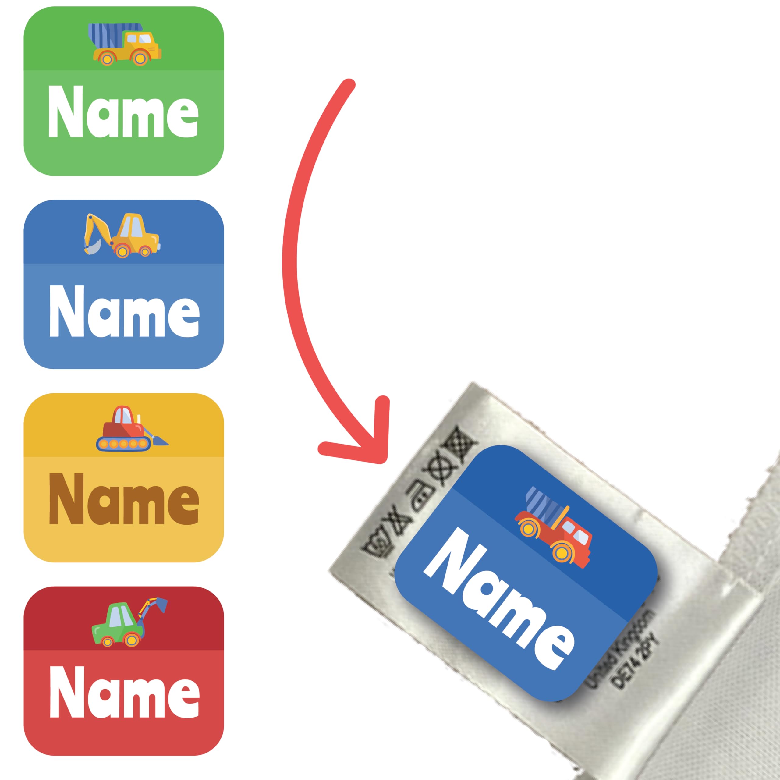 Digger Washable Stick on Clothing Name Labels - No-Iron Stickers for School Children, Care Homes, Nursery (64 Labels)