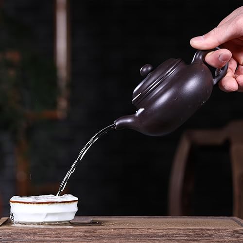 Miniatura 8 de Tetera china de 10 oz cerámica de arcilla Zisha hecha a mano Fanggu Tea Pot Cerámica Barro negro Heijingang Kungfu Hervidor (negro)