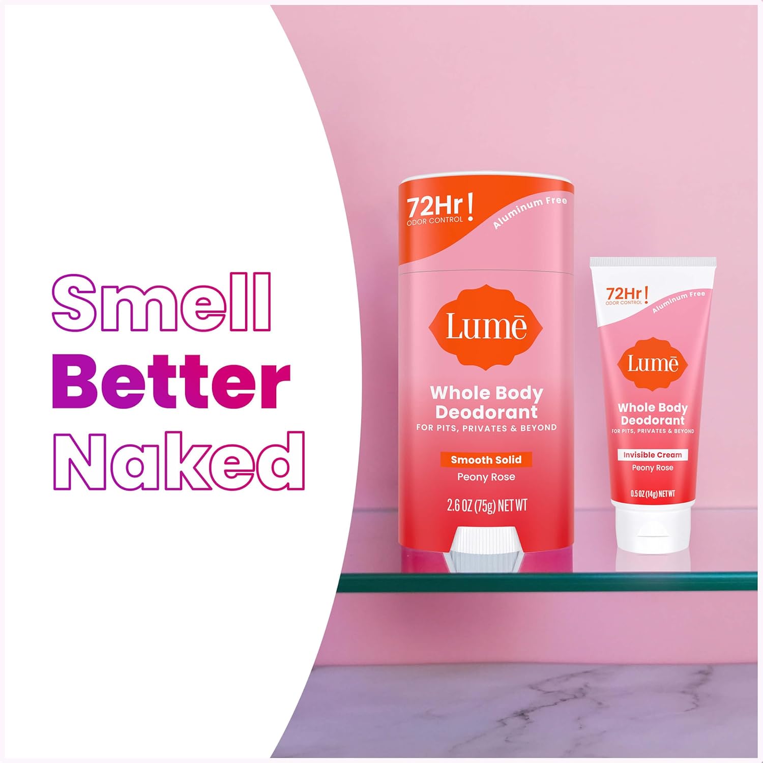 Lume Whole Body Deodorant - Invisible Cream Tube Mini + Solid Stick Bundle - 72 Hour Odor Control - Aluminum & Baking Soda Free, Skin Loving (Peony Rose) - Image 7