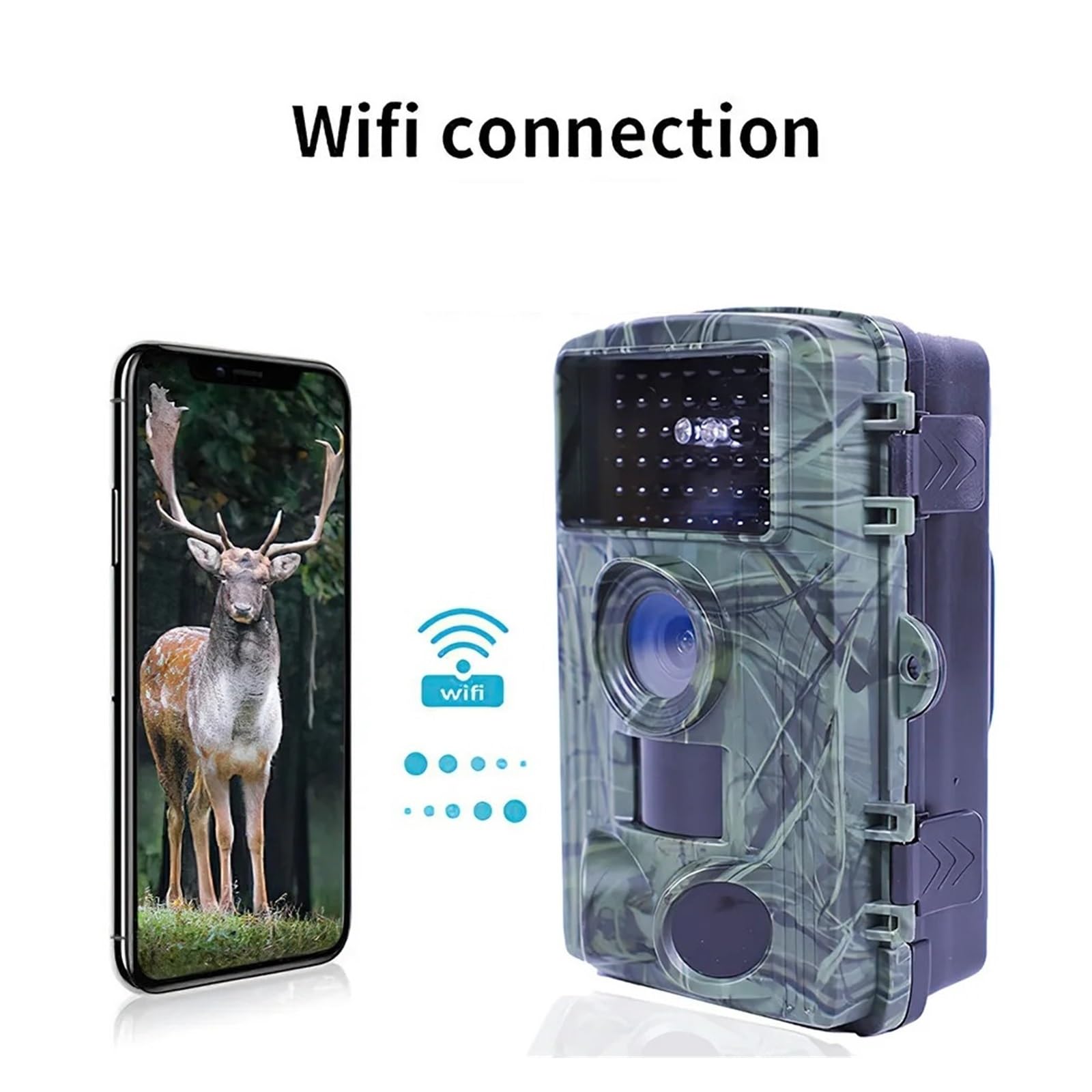 Kamera Obserwacji Dzikiej Przyrody 60MP WIFI Zewnętrzna Kamera Obserwacyjna Do Polowania 4K Dzikiej Przyrody Utwór Aktywowany Ruchem Noktowizor Na Podczerwień Wodoodporna Fotopułapka(Camera Add 128GB)