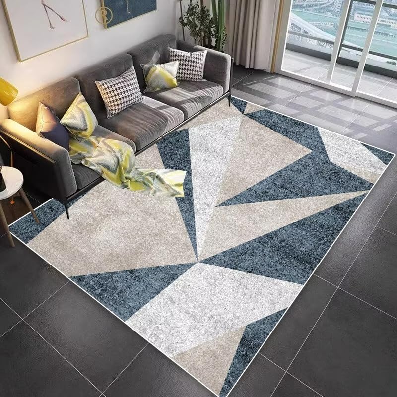 Tapis géométrique salon 140x200 lavable et antidérapant pour table basse
