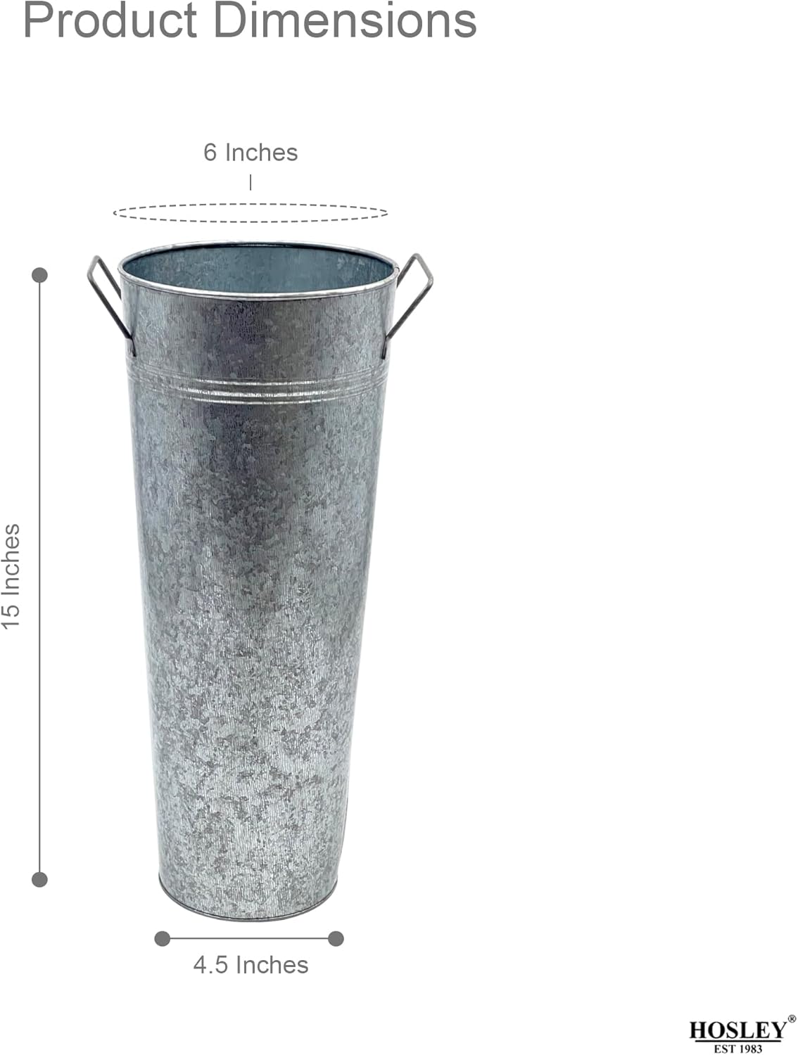 Hosley Set of 2 Galvanized French Bucket with Handles & PVC Liner, 6" Dia x 15" H for Weddings, Parties, Country Picnics, Floral Arrangements, Tableware Storage, or Gardens - Rustic Farmhouse Décor