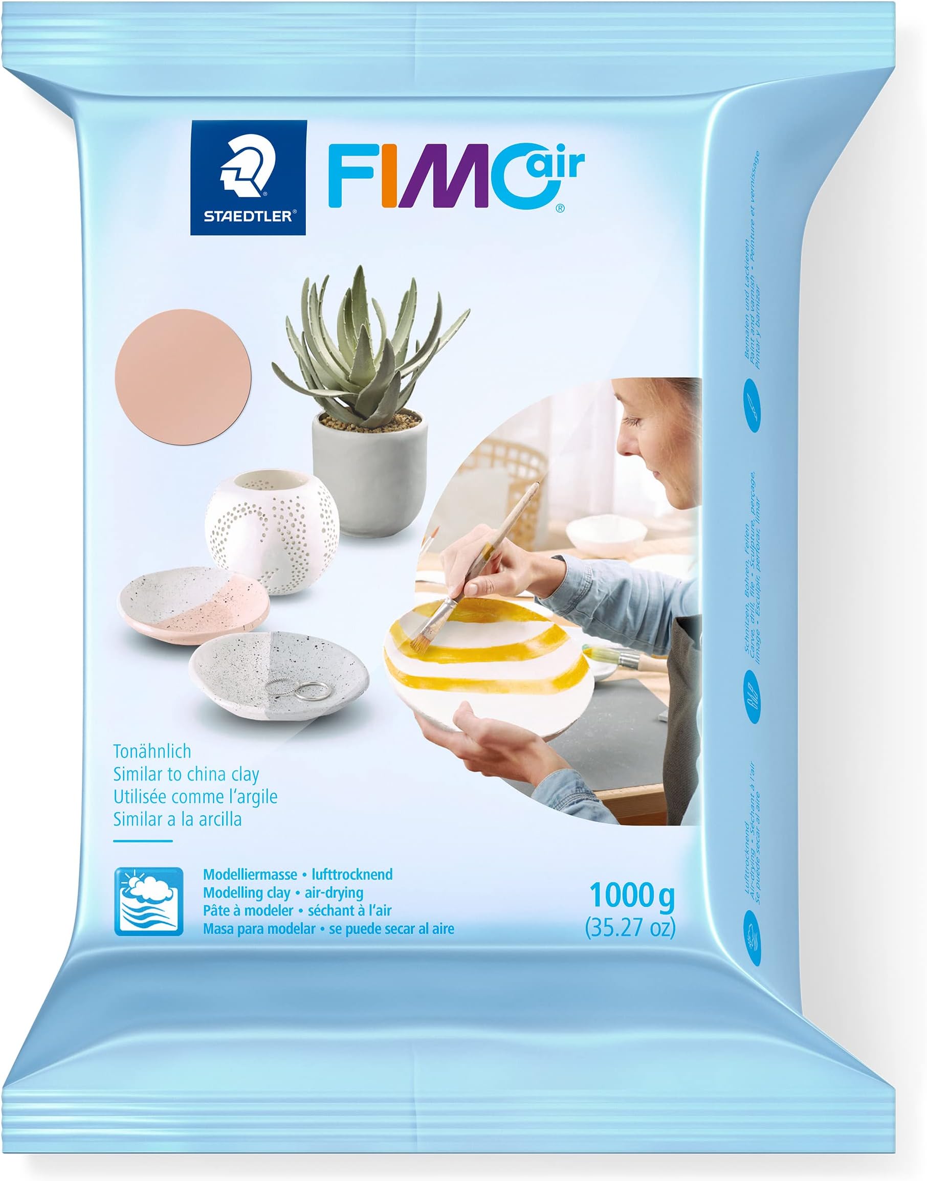 8101-43 FIMOair Basic - Air Drying Modelling Clay, 1kg - Pale Pink (Pack of 1)