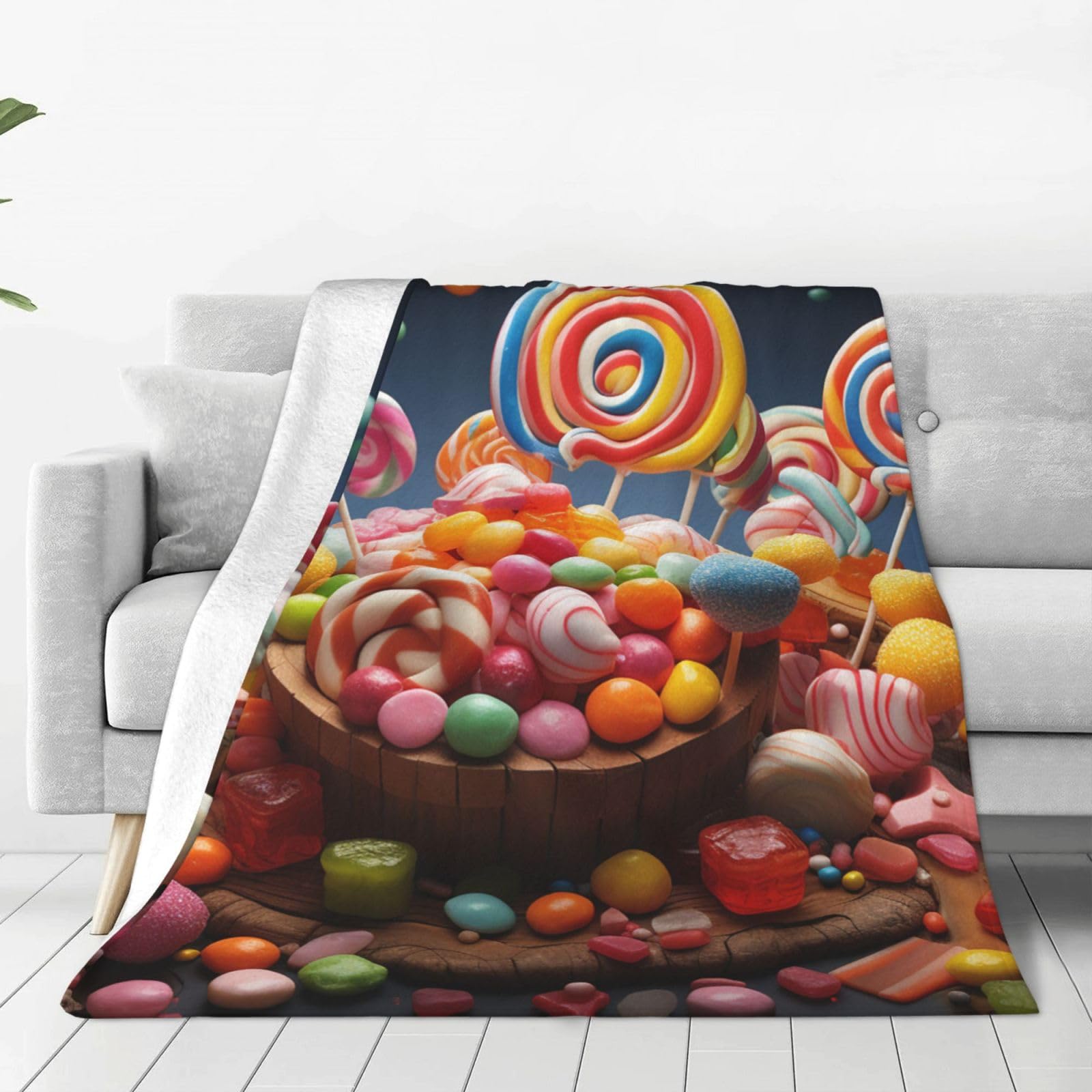Colour Candy Throw Blanket for Couch, Plush Fuzzy Soft Flannel Blankets and Throws for Sofa, 50"x40" Bed Blankets for Travel Camping Chair, All Season Warm Fleece Blanket